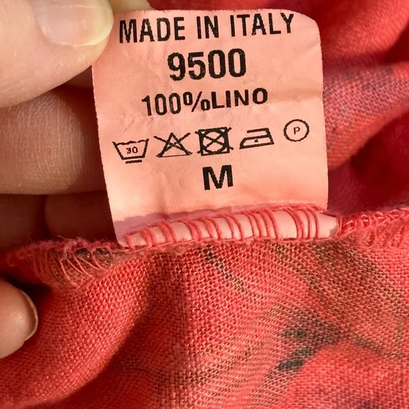 Bella Amore Linen Dress Women’s Medium Orange Red Purple Pockets Floral V-Neck - Picture 12 of 13